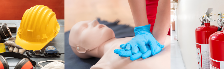 Ilustracja działań BHP: pierwsza pomoc, ochrona BHP i PPOŻ – szkolenia BEHAP-BUD