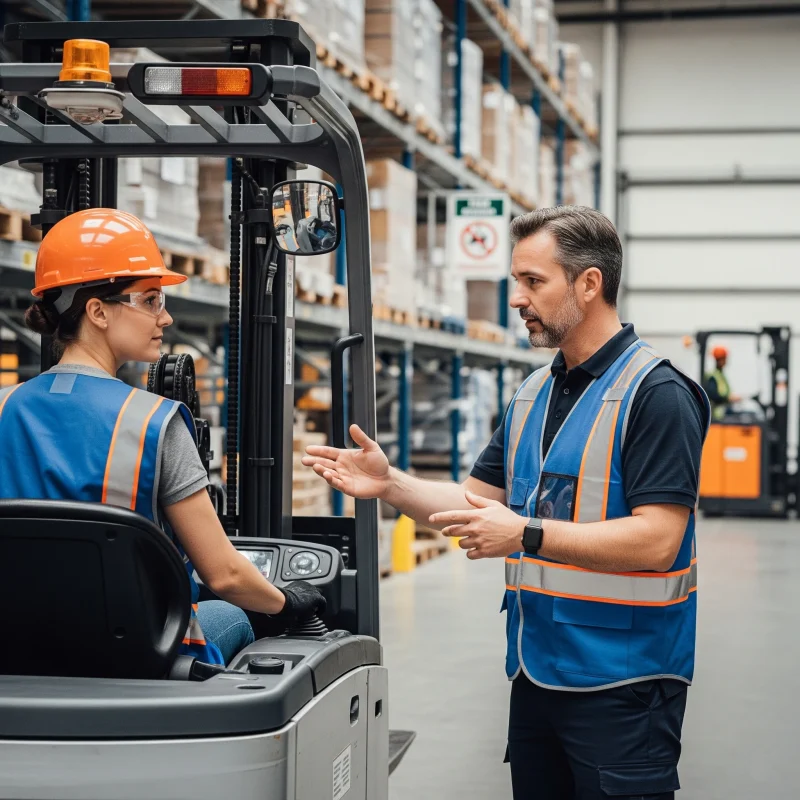 Operator wózka widłowego uczestniczący w szkoleniu doskonalącym w BEHAP-BUD w Trzebini.